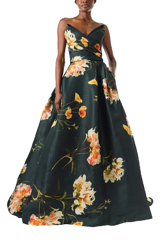 Time to Snag a Bargain!Strapless Draped Floral Ball Gown