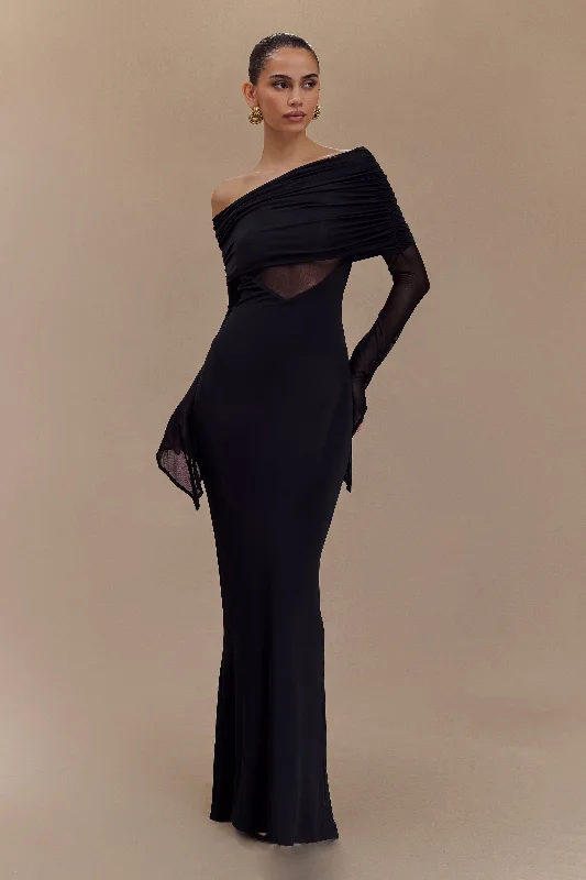 Price Drops You’ll Love!Kaitlin One Shoulder Slinky And Mesh Maxi Dress - Black