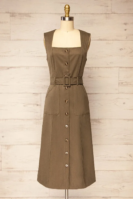 Best Deals Just for You!Kalias | Khaki Midi Dress w/ Belt