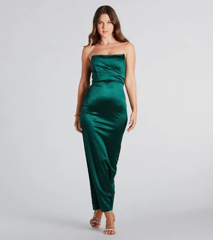 Lowest Prices Guaranteed!Leana Formal Satin Strapless Long Dress