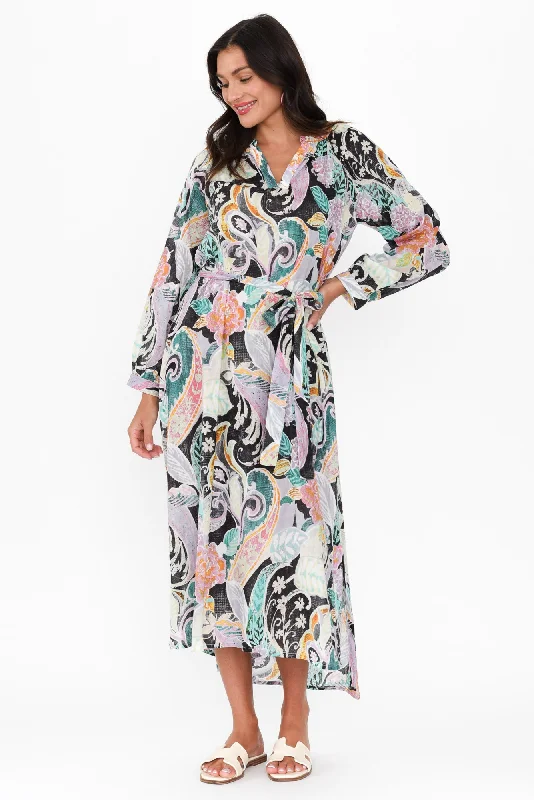 Hot Deals You Can’t Resist!Liliana Black Paisley Cotton Tie Dress