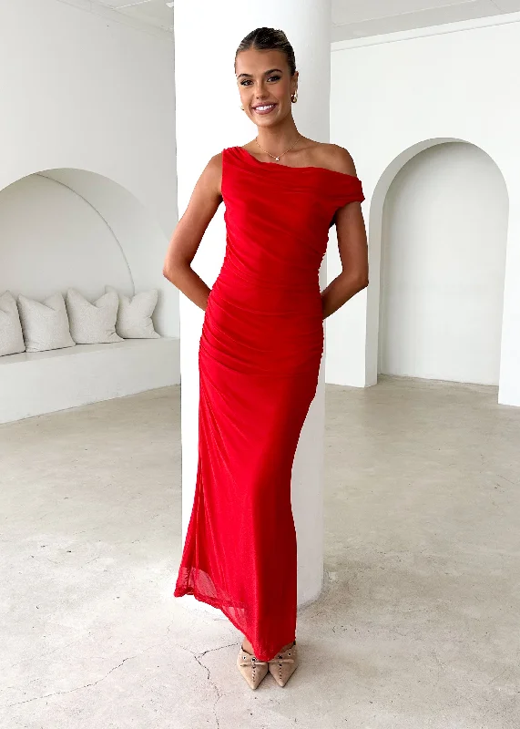 Time to Snag a Bargain!Lita One Shoulder Maxi Dress - Red