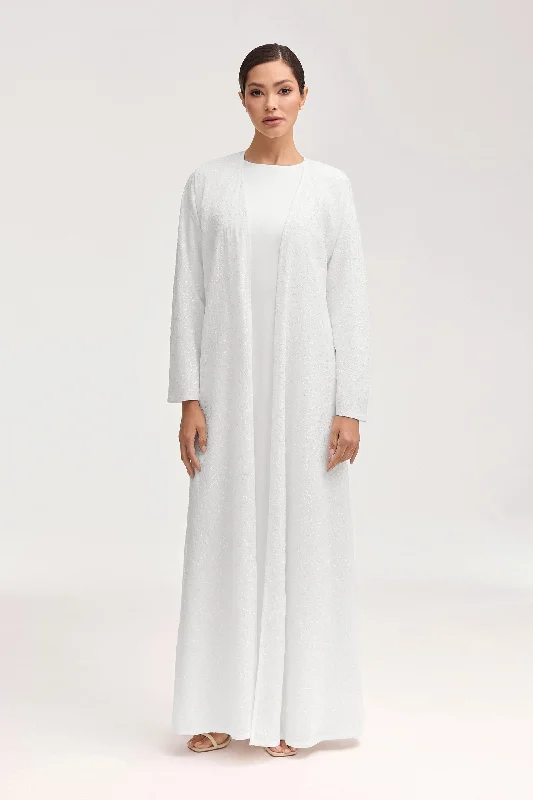 Save More with Every Purchase!Malak Embroidered Open Abaya - White