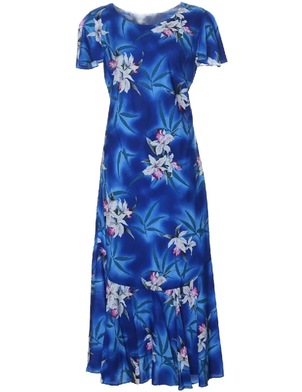 Unbeatable Prices!Maxi Hawaiian Dress Cap Sleeves Midnight Orchid
