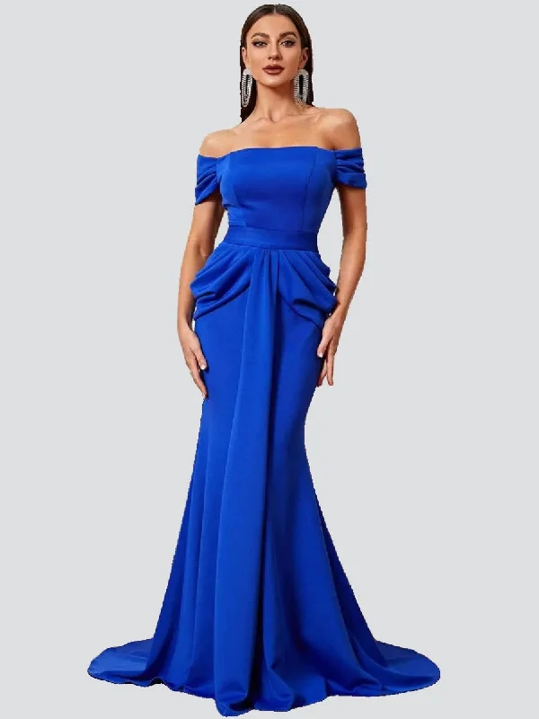 Buy More, Save More!Off Shoulder Blue Mermaid Prom Dress XH2068
