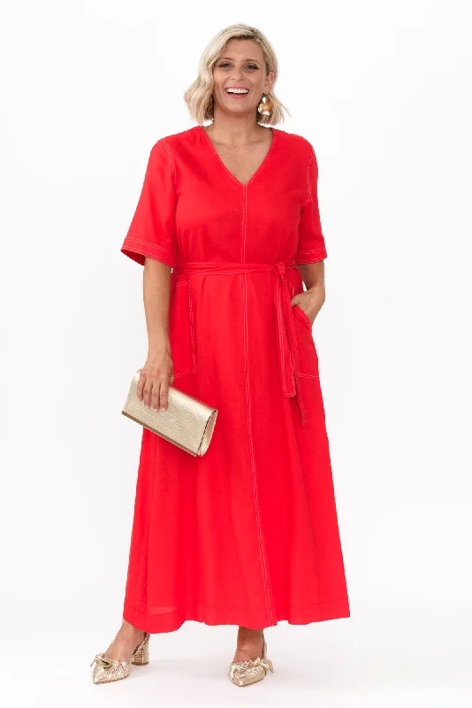 Must-Have Deals Inside!Navarra Red Contrast Tie Dress