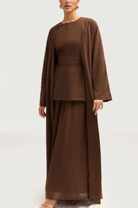 Every Deal is a Steal!Nevene Three Piece Abaya Set - Espresso