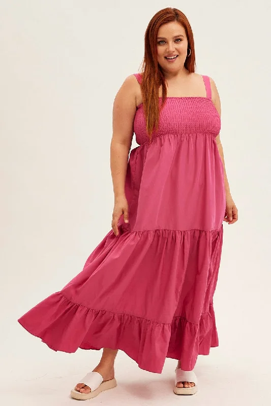 Must-Have Deals Inside!Pink Maxi Dress Sleeveless Shirred Tiered