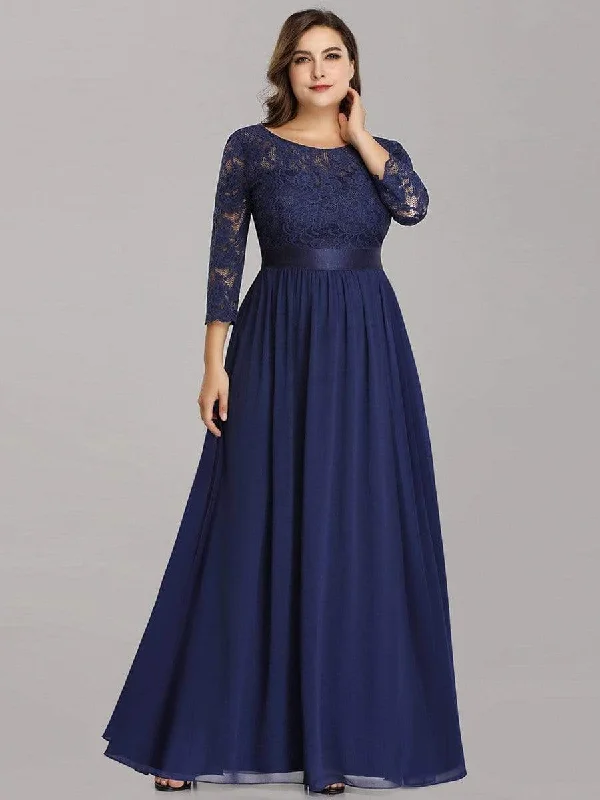Hottest Discounts of the Year!Simple Plus Size Lace Evening Dress with Half Sleeves
