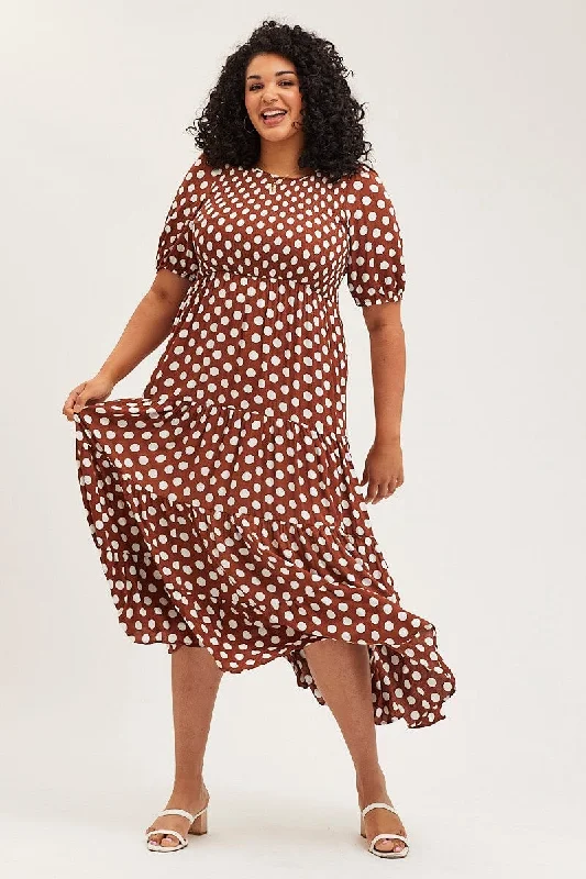 Great Deals, Just for You!Polka Dot Maxi Dress Round Neck Puff Sleeve Shirred