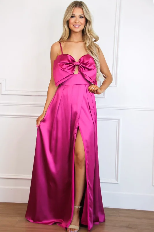 Shop Today, Save Tomorrow!Ryanne Oversized Bow Satin Maxi Dress: Fuchsia