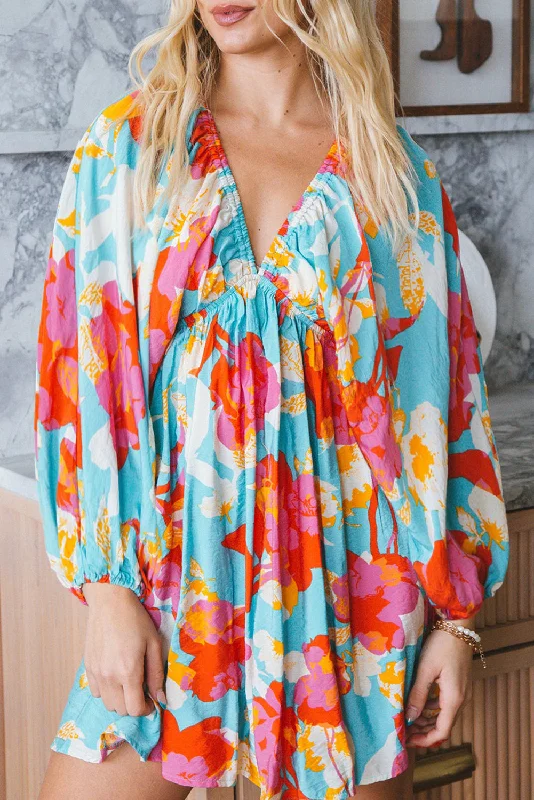 Everything Must Go!Floral 3/4 Sleeve Mini Dress
