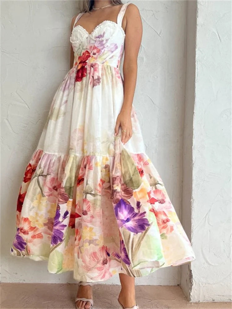 Amazing Prices You Can’t Resist!Amy Fashion - Vintage Women High Waist Sleeveless Strap Lace Push Up Flower Print Summer  Beach Female Vestido
