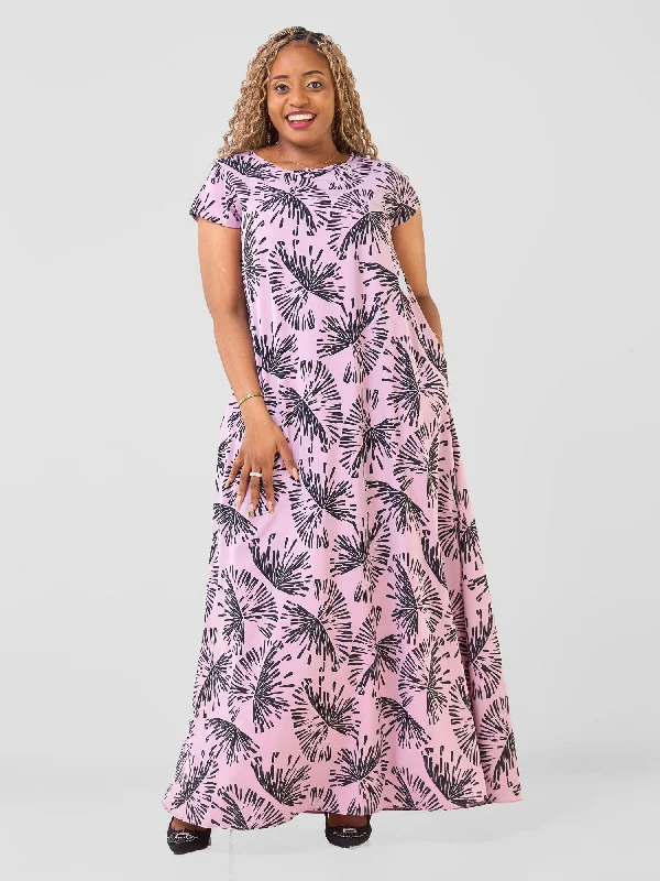 Find the Best Deals Here!Basic Cap Sleeve Maxi Tent Dress - Pink / Black Abeni Print