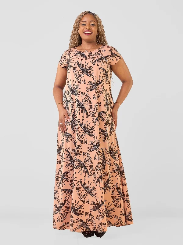 Sale Alert – Get Ready to Shop!Basic Cap Sleeve Maxi Tent Dress - Toast / Black Abeni Print