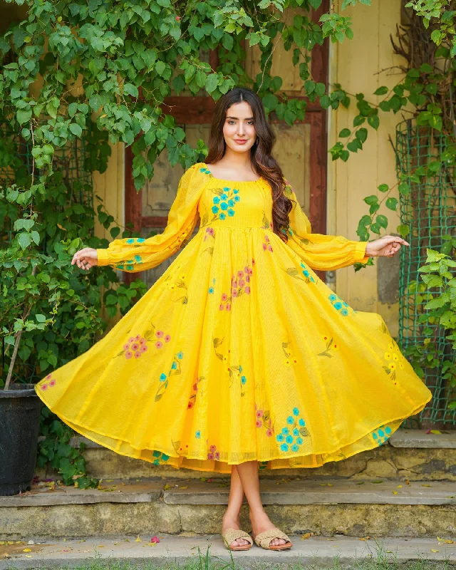 Exclusive Offers You’ll Love!Yellow Doria Handpainted Maxi Dress