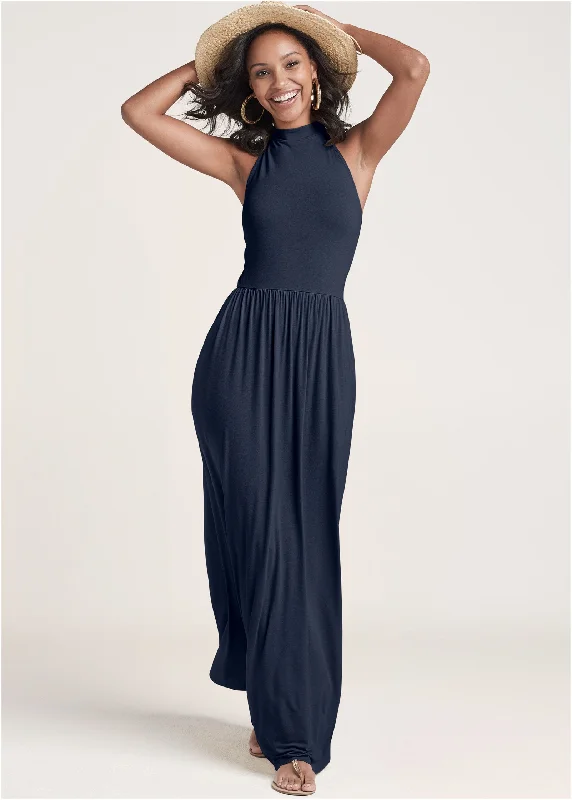 Save More Than Ever!High Neck Maxi Dress - Navy