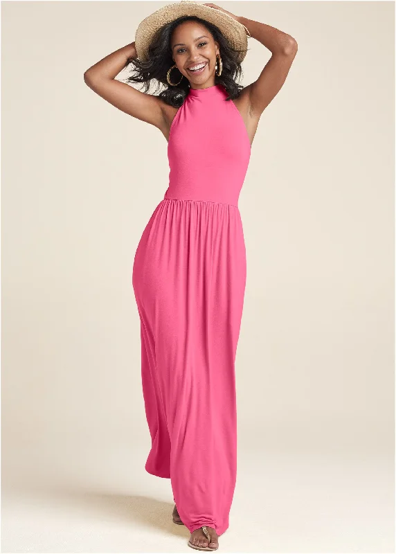Today Only – Don’t Miss It!High Neck Maxi Dress - Hot Pink