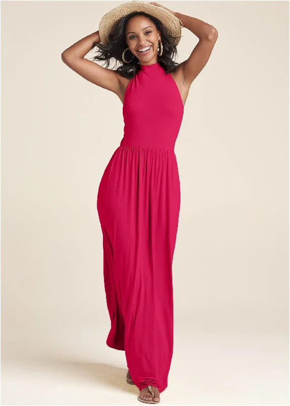 Time to Save Big!High Neck Maxi Dress - Dark Pink