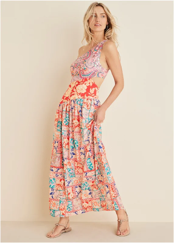Savings You Can’t Ignore!Linen Cutout Maxi Dress - Triple Venetian Print