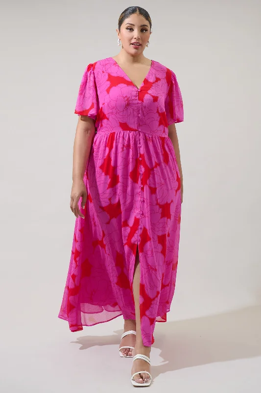 Buy More, Save More!Zalea Floral Linana Button Front Maxi Dress Curve