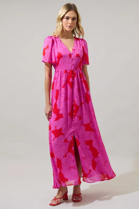 Unmissable Offers Await!Zalea Floral Linana Button Front Maxi Dress
