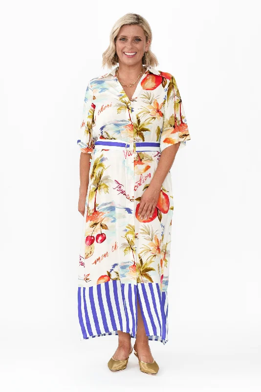 Save More with Every Purchase!Zaylee White Tropical Shirt Dress