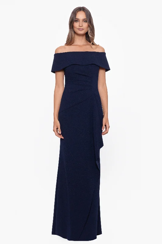 Unbeatable Prices!Petite "Lindsay" Long Scuba Crepe Off the Shoulder Dress