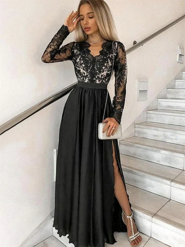 Your Favorite Sale is Back!A-line Black Long Sleeves Elegant Modest Long Party Evening Prom Dresses PD1321