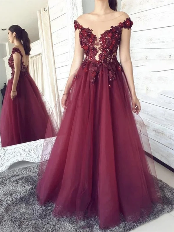 Stock Up and Save!A-line Charming New Tulle Lace Appliques Modest Elegant Long Party Evening Prom Dresses PD1328