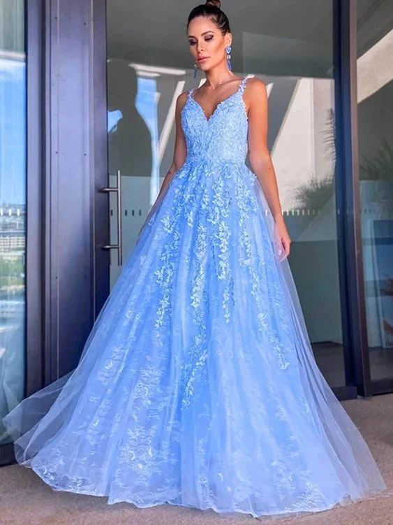 Flash Sale – Act Fast!A-line Princess V Neck Lace Prom Dresses       cg23668