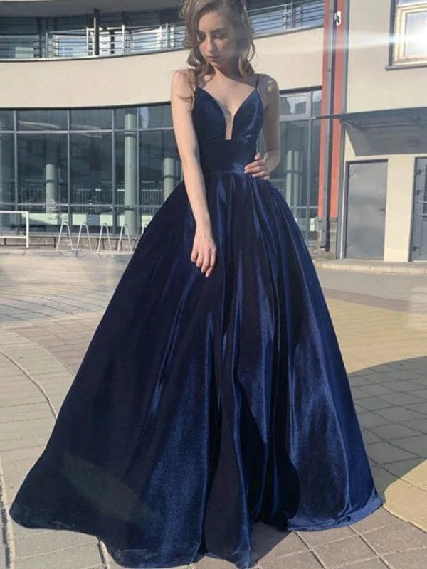 Unlock Huge Savings Now!A-line Spaghetti Straps Long Prom Dresses, Velvet 2020 Long Prom Dresses