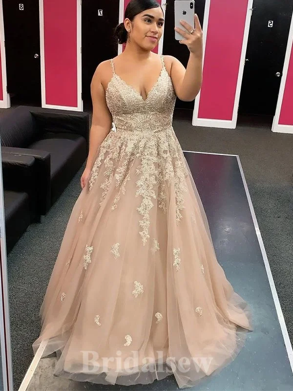 Shop More, Spend Less!A-line Tulle Lace Spaghetti Straps Popular Elegant Modest Long Party Evening Prom Dresses PD1311