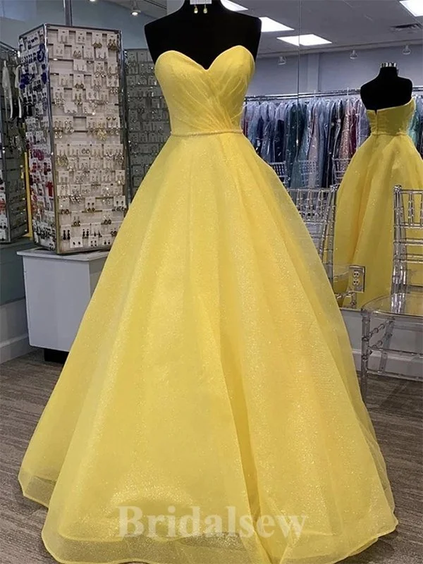 Buy One, Get One Free!A-line Unique Yellow Sequin Sparkly Strapless New Elegant Modest Long Party Evening Prom Dresses PD1307