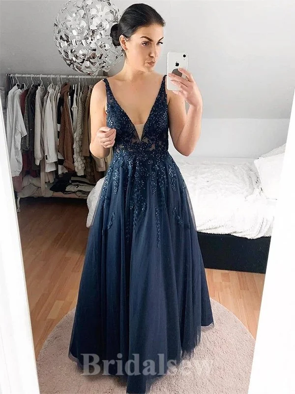 Everything Must Go!A-line V-Neck Sleeveless Tulle Popular Elegant Modest Long Party Evening Prom Dresses PD1312