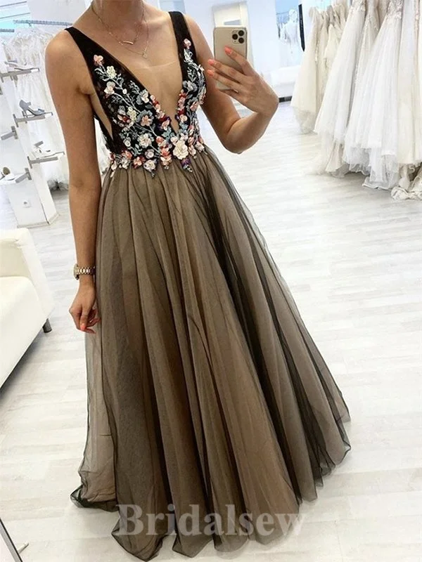 The Best Sale of the Year!A-line V-Neck Sleeveless Unique Tulle Popular Elegant Modest Long Party Evening Prom Dresses PD1313