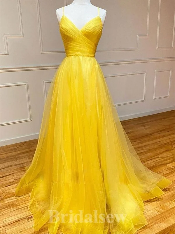 Mega Sale Happening Now!A-line V-Neck Yellow Spaghetti Straps New Elegant Modest Long Party Evening Prom Dresses PD1308