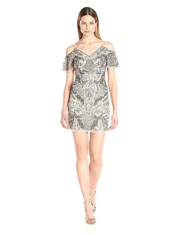 Your Shopping Spree Starts Here!Aidan Mattox - MD1E200820 Beaded V-Neck Sheath Dress