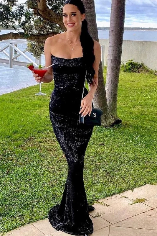 Shop Today, Save Tomorrow!Black Sequin Prom Dress with Curved Strapless