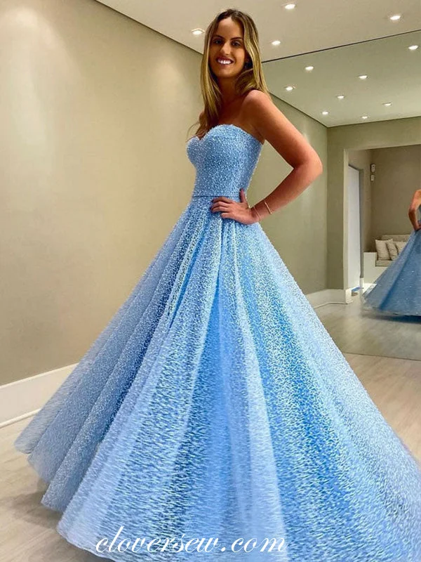 Must-Have Deals Inside!Blue Beaded Lace Sweetheart Strapless A-line Prom Dresses, CP0855