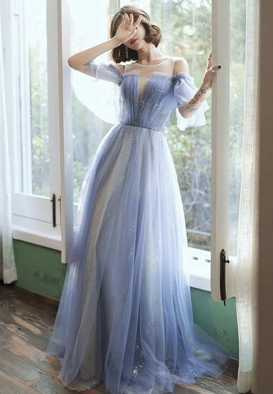 New Discounts Just Dropped!Blue tulle long prom dress blue evening dress       cg23720