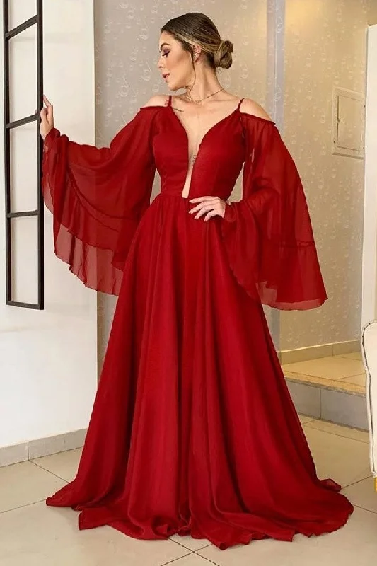 Special Offer – Act Fast!Boho Dark Red Prom Dresses with Oversized Sleeves