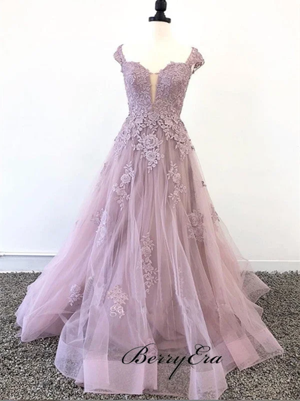Savings You Can’t Ignore!Cap Sleeves Lace Prom Dresses, Evening Party A-line Prom Dresses, Newest Prom Dresses