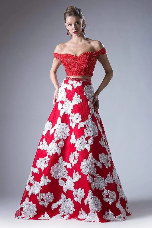 Limited Time Offer!Cinderella Divine - 8945 Beaded Lace Bodice Floral A-Line Gown