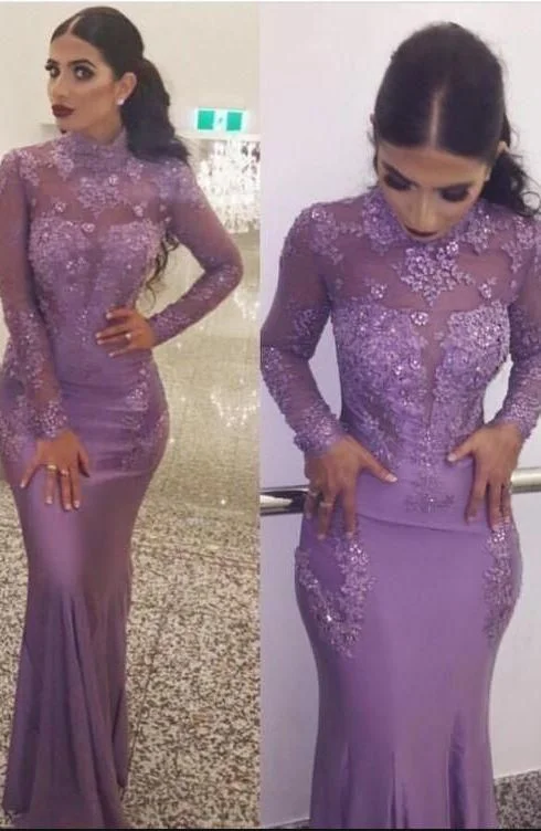 Today’s Deals, Tomorrow’s Regrets!Elegant High Neck Long Sleeve Prom Dresses Long Lace Appliqued           cg23617