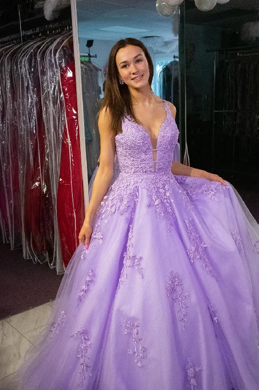 Mega Sale Happening Now!Elegant Lavender A Line Long Prom Dress With Appliques