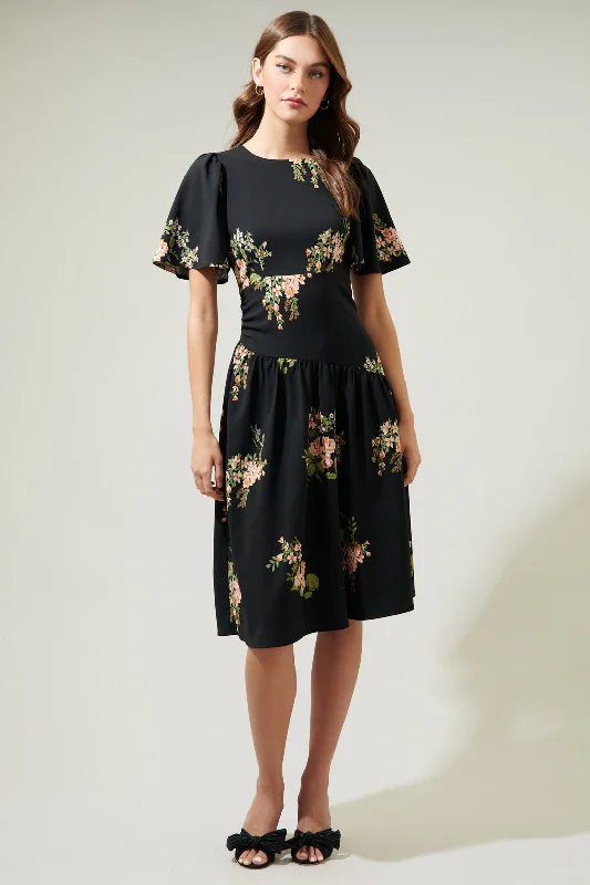 Time to Snag a Bargain!Jasleen Floral Bruna Drop Waist Midi Dress