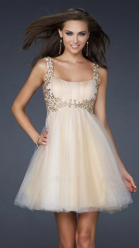 Find the Best Deals Here!La Femme - 17500 Embellished Square Neck Empire Waist Short Dress
