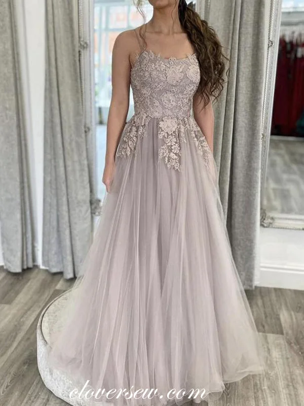 Time to Snag a Bargain!Lace Applique Spaghetti Strap A-line Prom Dresses, CP0868