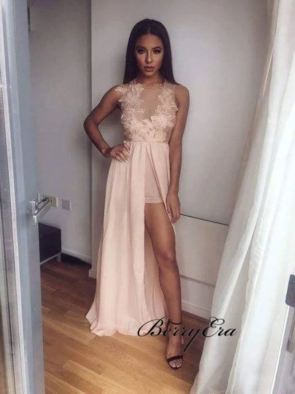 Limited Stock Available!Lace Design Slit Prom Dresses, Cheap Prom Dresses, Newest Prom Dresses